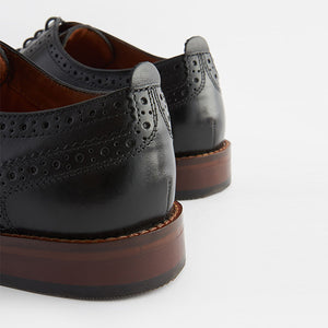 Black Regular Fit Leather Contrast Sole Brogue Shoes