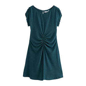 Teal Blue Textured Ruched Front Mini Dress