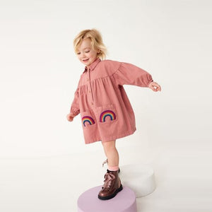 Pink Rainbow Pocket Cotton Shirt Dress (3mths-6yrs)