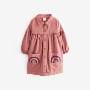 Pink Rainbow Pocket Cotton Shirt Dress (3mths-6yrs)