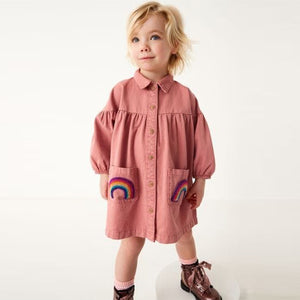 Pink Rainbow Pocket Cotton Shirt Dress (3mths-6yrs)