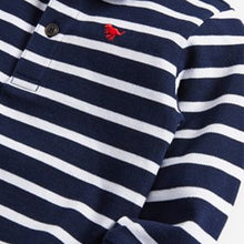 Load image into Gallery viewer, Navy/White Stripe Long Sleeve Stripe Polo Shirt (3mths-6yrs)
