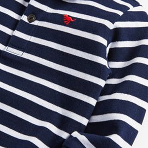 Navy/White Stripe Long Sleeve Stripe Polo Shirt (3mths-6yrs)