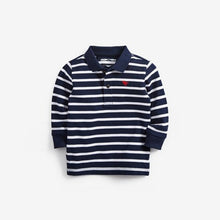 Load image into Gallery viewer, Navy/White Stripe Long Sleeve Stripe Polo Shirt (3mths-6yrs)
