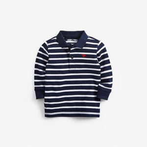 Navy/White Stripe Long Sleeve Stripe Polo Shirt (3mths-6yrs)