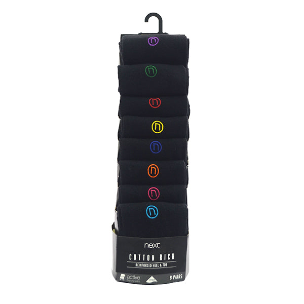 Black Rainbow Embroidered N Logo Socks 8 Pack