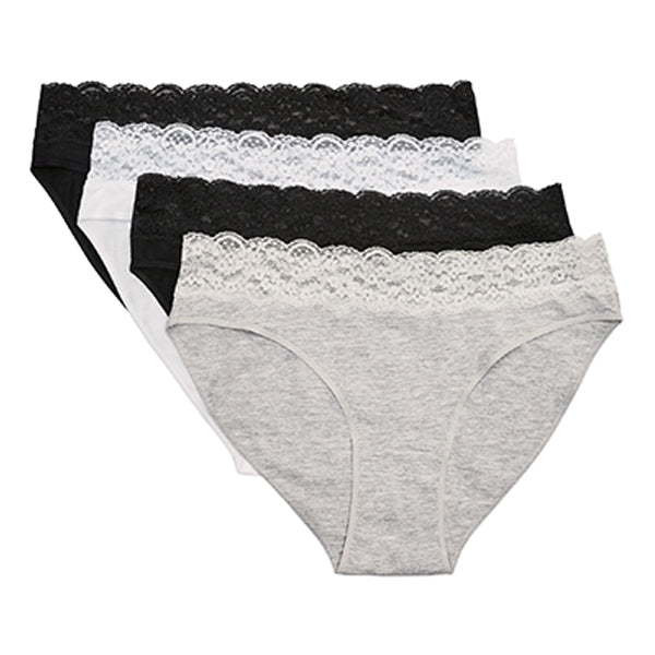 Monochrome Lace Trim Cotton Blend Knickers 4 Pack