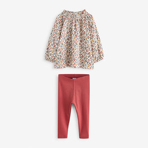 Orange Floral Blouse And Leggings Set (3mths-7yrs)