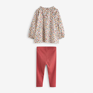 Orange Floral Blouse And Leggings Set (3mths-7yrs)