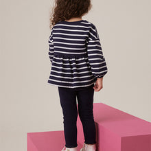 Load image into Gallery viewer, Navy Stripe Peplum 100% Cotton Top and Leggings Set (3mths-6yrs)
