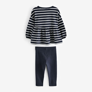 Navy Stripe Peplum 100% Cotton Top and Leggings Set (3mths-6yrs)