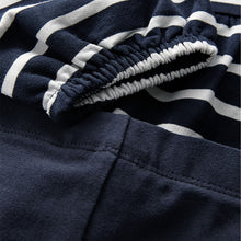 Load image into Gallery viewer, Navy Stripe Peplum 100% Cotton Top and Leggings Set (3mths-6yrs)
