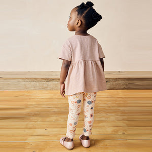 Pink Pretty Mouse Short Sleeve Peplum 100% Cotton Top and Leggings Set (6mths-6yrs)