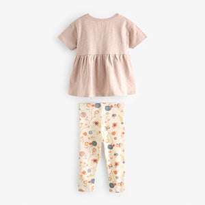 Pink Pretty Mouse Short Sleeve Peplum 100% Cotton Top and Leggings Set (6mths-6yrs)