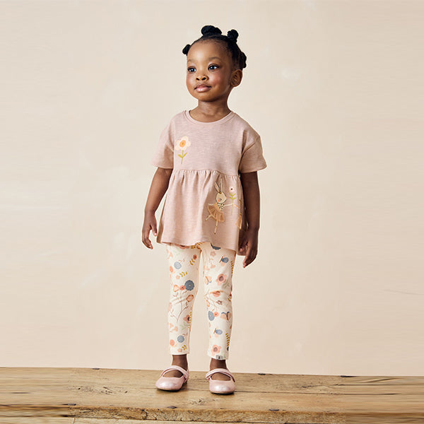 Pink Pretty Mouse Short Sleeve Peplum 100% Cotton Top and Leggings Set (6mths-6yrs)