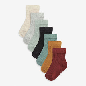 Rust Brown Baby Rib Socks 7 Packs (0mths-2yrs)