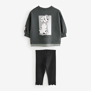 Charcoal Grey Disney 101 Dalmations Long Sleeve 100% Cotton Top And Leggings Set (3mths-6yrs)
