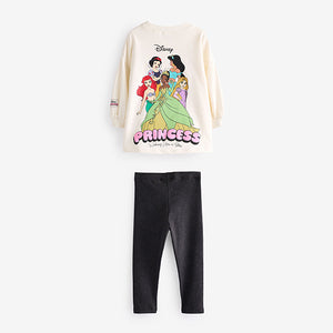 Ecru White Disney Princess Long Sleeve 100% Cotton T-Shirt and Leggings Set (3mths-6yrs)