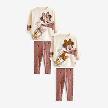 Load image into Gallery viewer, Ecru White Disney Minnie Mouse And Daisy Sequin Long Sleeve 100% Cotton T-Shirt And Leggings Set (9mths-6yrs)
