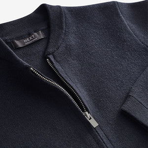 Navy Blue Knitted Zip Through Bomber Cardigan (3-12yrs)