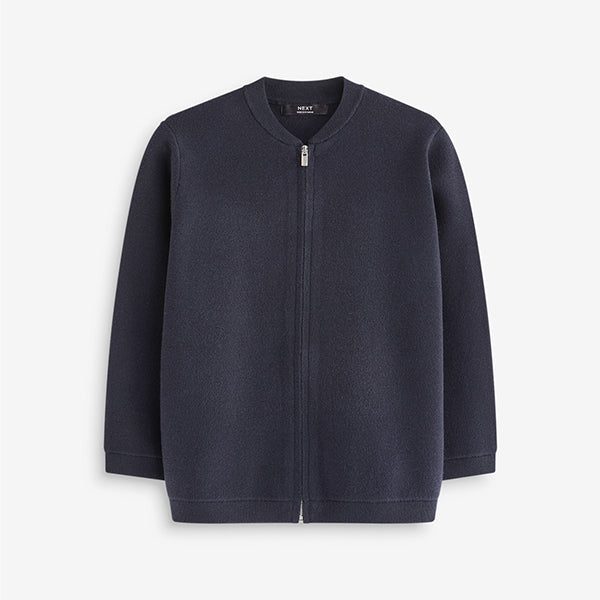 Navy Blue Knitted Zip Through Bomber Cardigan (3-12yrs)