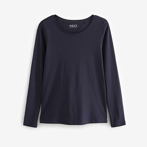 Blue Navy 100% Cotton Long Sleeve Crew Neck Top