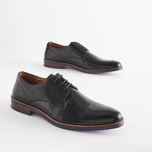 Load image into Gallery viewer, Black Leather Derby Shoes with Navy Contrast Sole
