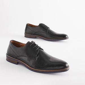 Black Leather Derby Shoes with Navy Contrast Sole