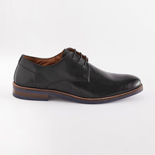 Load image into Gallery viewer, Black Leather Derby Shoes with Navy Contrast Sole
