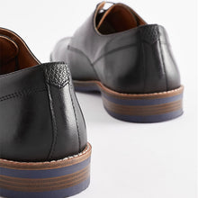 Load image into Gallery viewer, Black Leather Derby Shoes with Navy Contrast Sole
