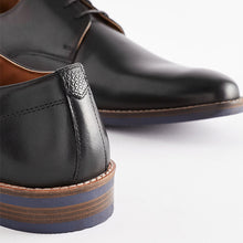 Load image into Gallery viewer, Black Leather Derby Shoes with Navy Contrast Sole
