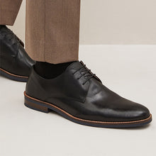 Load image into Gallery viewer, Black Leather Derby Shoes with Navy Contrast Sole
