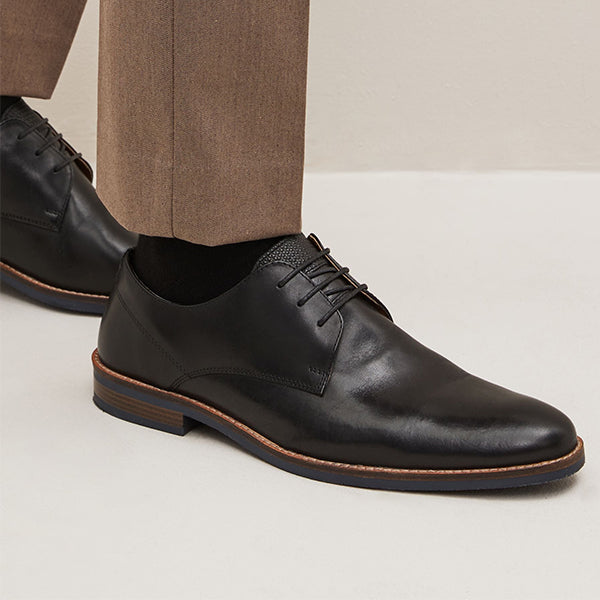 Black Leather Derby Shoes with Navy Contrast Sole