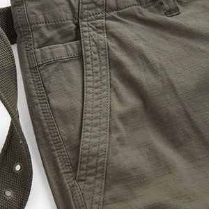 Khaki Green Belted Cargo Shorts