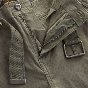 Khaki Green Belted Cargo Shorts