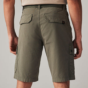 Khaki Green Belted Cargo Shorts