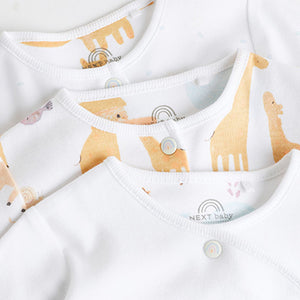 White Animals Baby Delicate Appliqué 100% Cotton Sleepsuits 3 Pack (0-18mths)