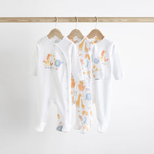 Load image into Gallery viewer, White Animals Baby Delicate Appliqué 100% Cotton Sleepsuits 3 Pack (0-18mths)
