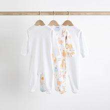 Load image into Gallery viewer, White Animals Baby Delicate Appliqué 100% Cotton Sleepsuits 3 Pack (0-18mths)
