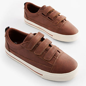 Tan Brown Strap Touch Fastening Shoes