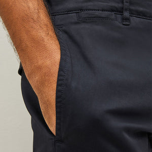 Navy Blue Slim Fit Premium Laundered Stretch Chinos Trousers