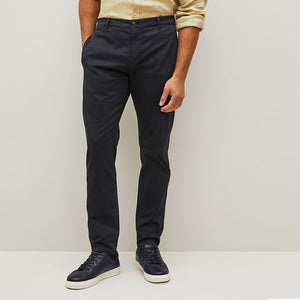 Navy Blue Slim Fit Premium Laundered Stretch Chinos Trousers