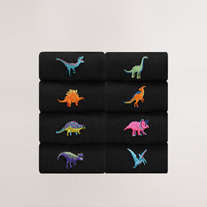 Bright Dinosaur Fun Embroidered Socks 8 Pack