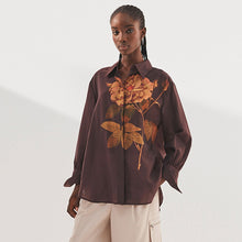 Load image into Gallery viewer, Brown Rose Sheer Long Sleeve Oversized Shirt
