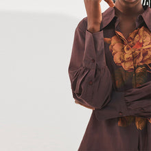 Load image into Gallery viewer, Brown Rose Sheer Long Sleeve Oversized Shirt
