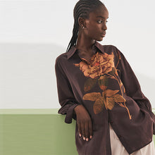 Load image into Gallery viewer, Brown Rose Sheer Long Sleeve Oversized Shirt
