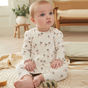 Blue/White Daisy Peplum Baby Top And Leggings Set