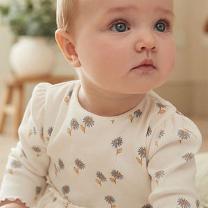 Blue/White Daisy Peplum Baby Top And Leggings Set