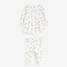 Load image into Gallery viewer, Blue/White Daisy Peplum Baby Top And Leggings Set
