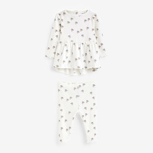 Blue/White Daisy Peplum Baby Top And Leggings Set